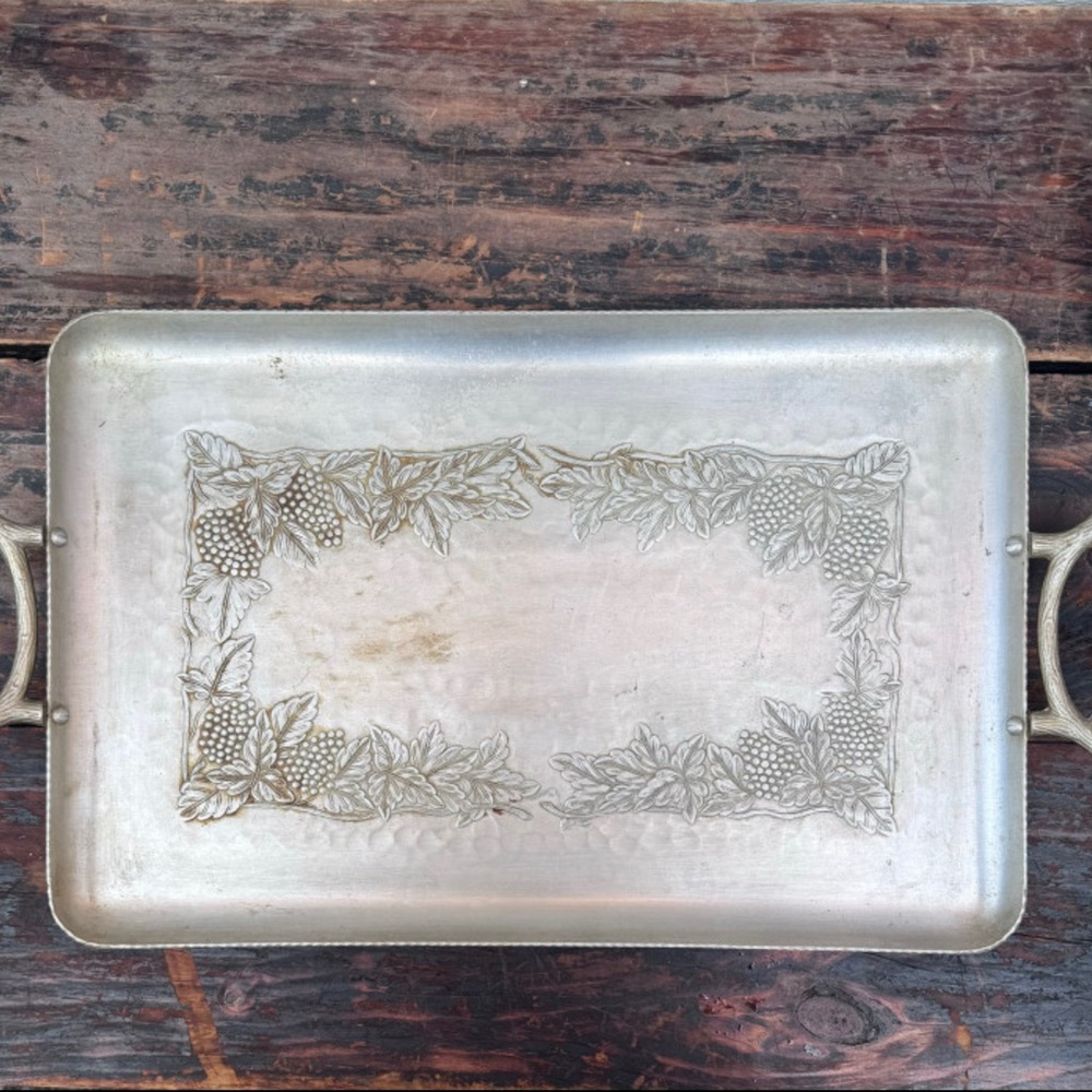 Vintage Rectangular Forged Everlast Aluminum Serving Tray With Handles 16” X 12”